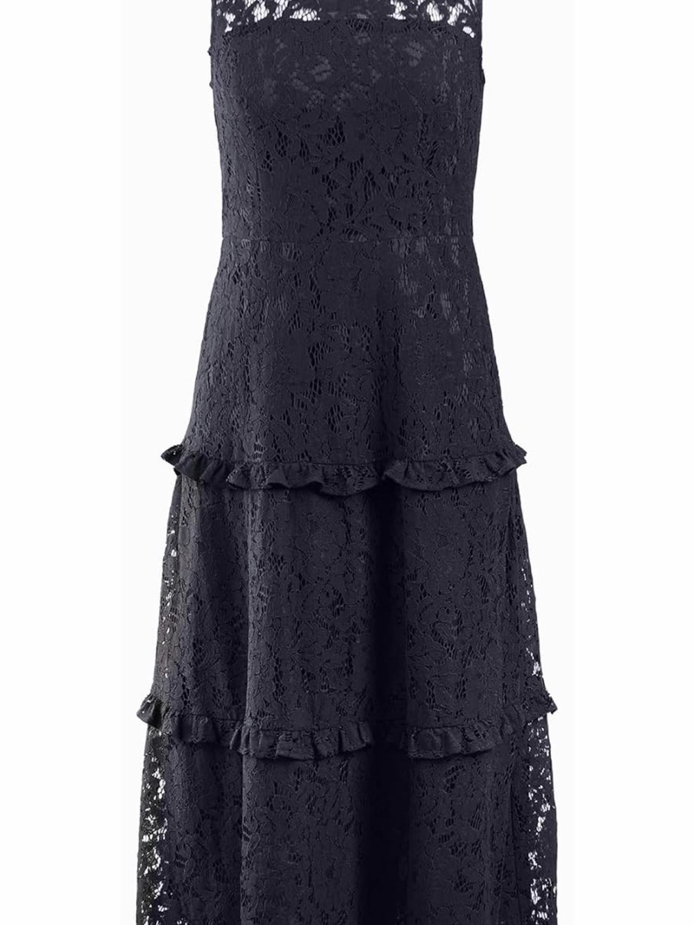Anne Klein Black Lace Tiered Ruffle Formal Dress Size 4